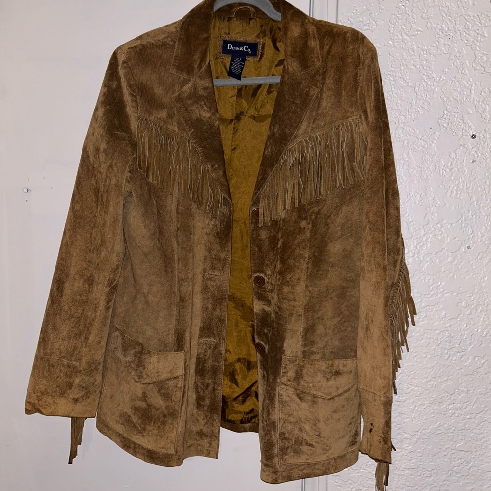 Denim&Co Brown Suede Fringe Blazer